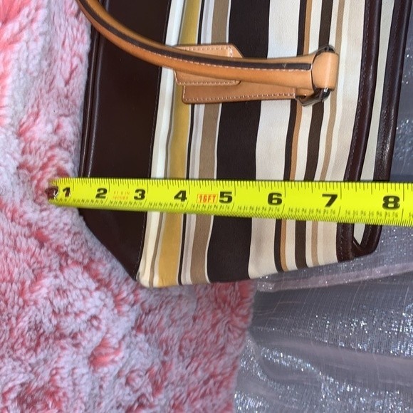Vintage Rare Coach Leather Canvas Striped Brown Yellow & Tan Satchel Bag - Picture 12 of 14